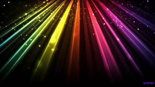 Vibrant diagonal neon light beams on dark background.