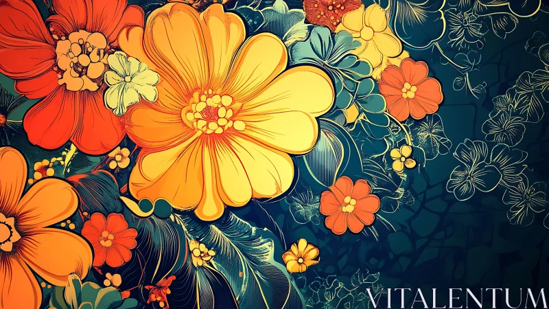 Luminescent Bloom: A Vibrant Floral Symphony on Midnight Canvas.