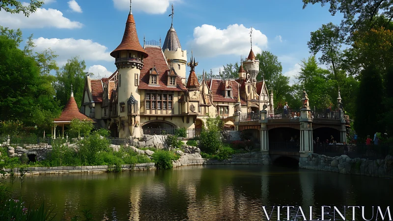 Fairytale riverside castle whispers stories into warm daylight