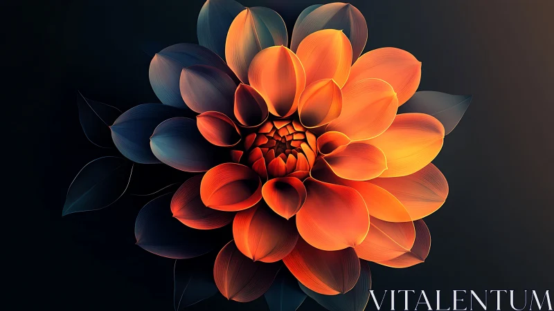 Radiant digital dahlia with blue-to-orange gradient petals.