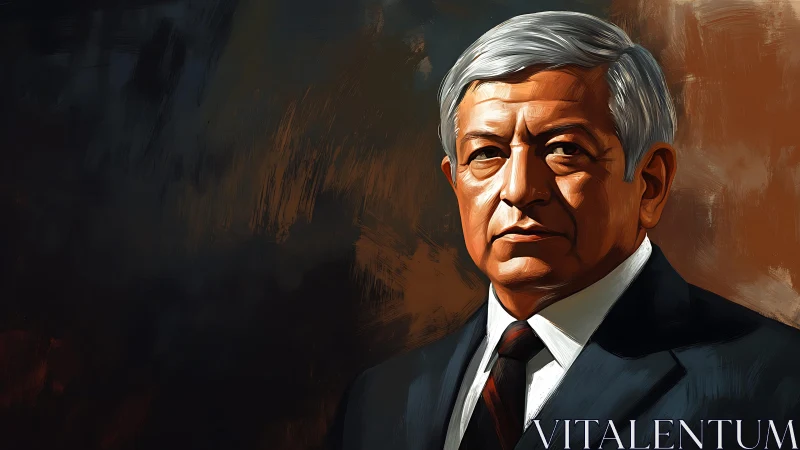 Stoic gray-haired statesman in formal digital portrait.