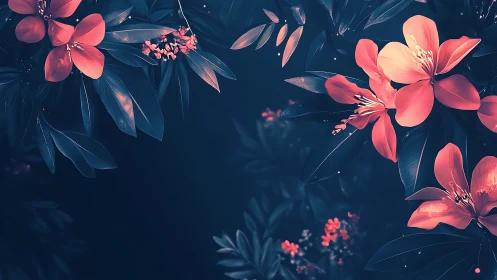 Bioluminescent Floral Composition Against Deep Teal Background