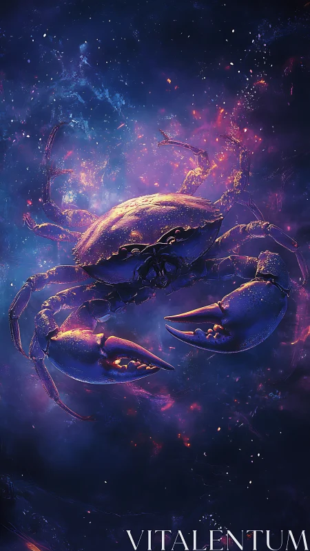 Celestial crab drifts through nebula tides in deep cosmos.