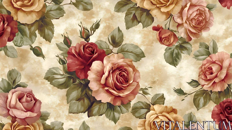 Vintage Rose Garden in Soft Blush and Crimson Tones.