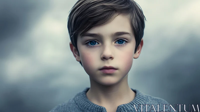 Hyperreal portrait of blue-eyed child in cool soft lighting