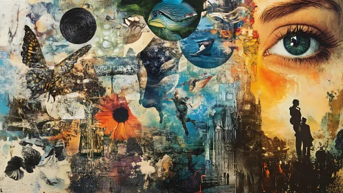 Surreal digital collage of memory, fauna and urban silhouettes.