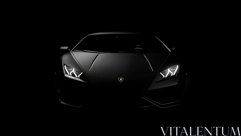 Front view of low-key illuminated sports car in darkness