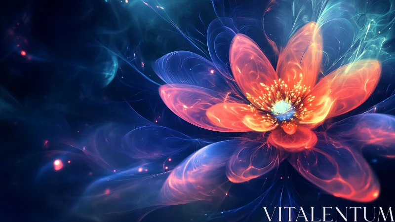 Luminescent cosmic flower rendered as ethereal digital painting.