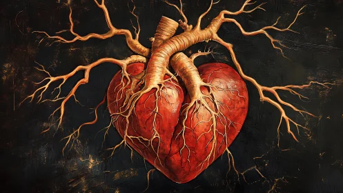 Anatomical Heart with Coronary Vessels. Detailed Medical Art.