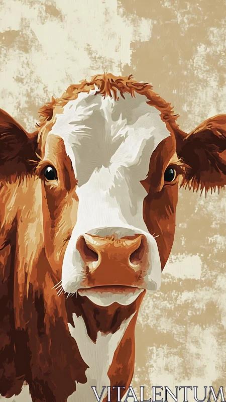 Curious brown cow portrait stands against rustic beige backdrop
