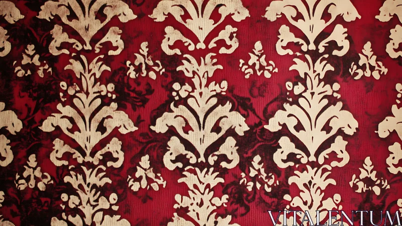 Velvet-red damask scrolls whisper old ballroom secrets