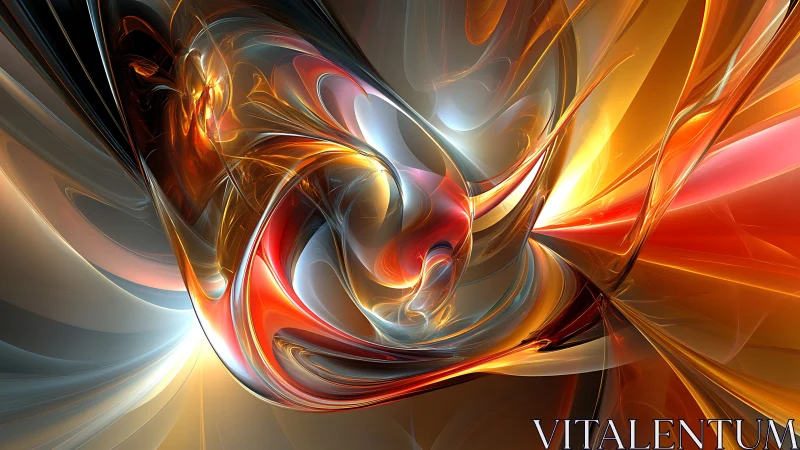 Radiant fractal vortex with reflective ribbons and chromatic caustics