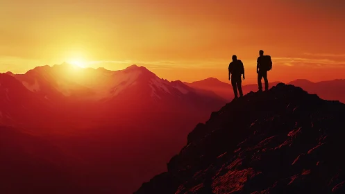 Sunset carves twin silhouettes into the mountain horizon
