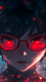 Intense red-lensed anime portrait uses dramatic rim lighting