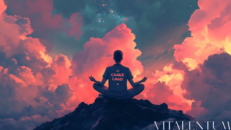 Peaceful sky meditation on a glowing mountain of clouds.