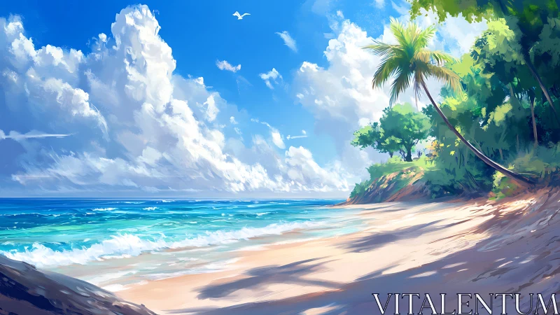 Tropical Paradise Beach with Palm Trees and Azure Waters.