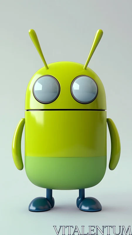 Cheerful green robot character stands ready to say hello