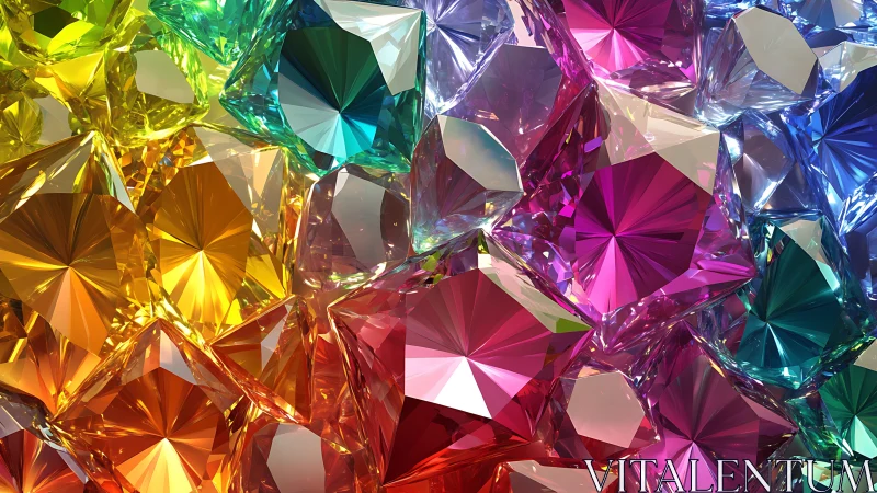 High-clarity multicolor faceted crystals with complex caustic lighting