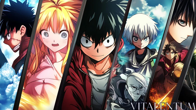 Bold anime heroes gathered in a high-energy character lineup.
