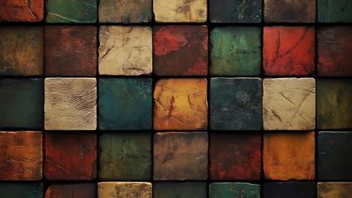 Warm rustic blocks build a colorful textured mosaic wall