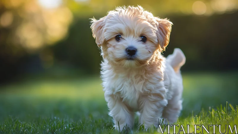 Tiny lawn explorer trots through a sunset of soft bokeh light