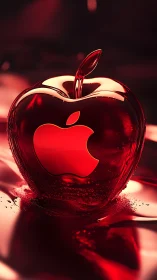 Glowing Red Apple with Apple Logo Emblem.
