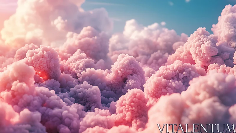Cotton candy fractal clouds glow under soft pastel sky.