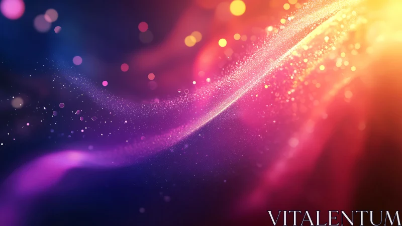 Vibrant neon light trails over glowing particle field.