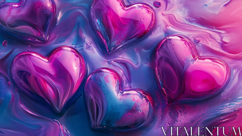 Luminous Liquid Hearts Float Through Vibrant Neon Plasma