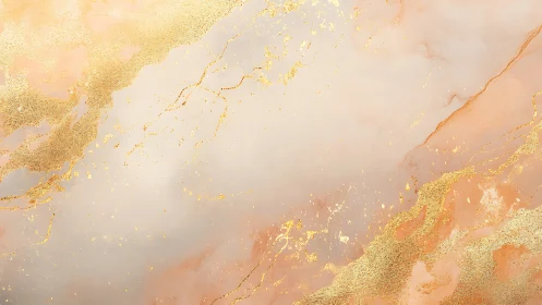 Soft peach marble texture with scattered gold accents background
