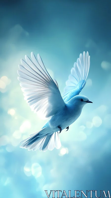 Celestial Messenger Soars Through Dreamlike Azure Expanse