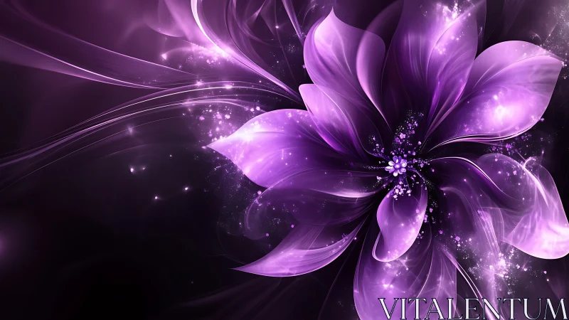 Luminescent violet flower blooms in radiant cosmic light