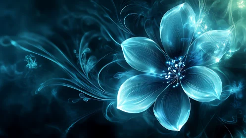 Luminescent cyan blossom rendered in ethereal digital vectors
