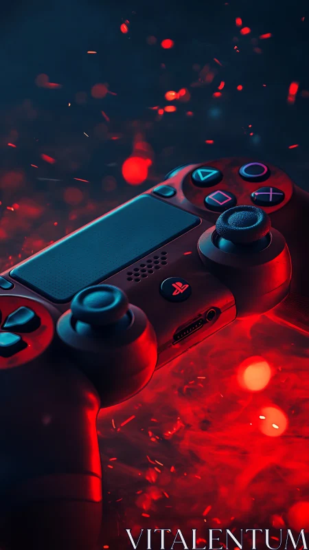Gaming Controller with Smartphone Under Red Neon Illumination