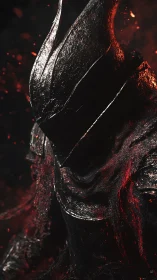 Metallic armored figure rendered with high contrast lighting