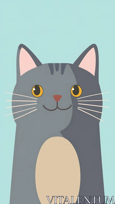 Whimsical Gray Tabby Grins With Golden Gazes into Mint Serenity
