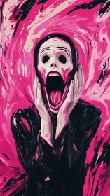 Skeletal figure in neon scream shatters a swirling pink void.