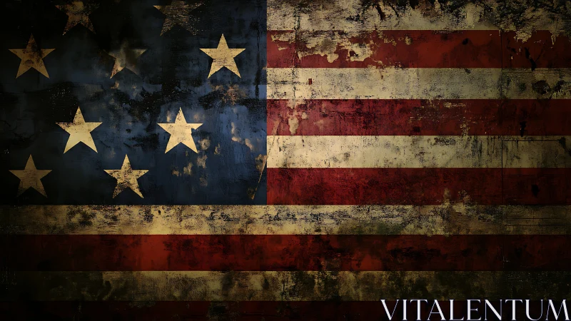 Weathered American flag artwork suggests endurance and history