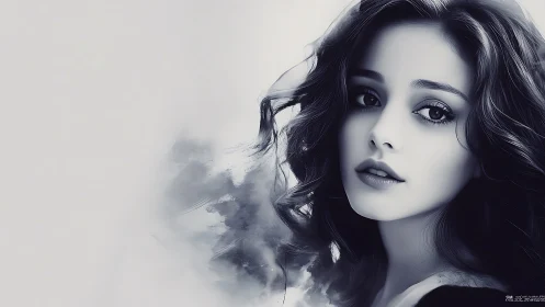 Softly lit portrait of a dreamy young woman in grayscale.