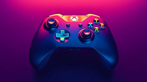 Neon Xbox Controller with Cyberpunk Aesthetics on Gradient Backdrop.