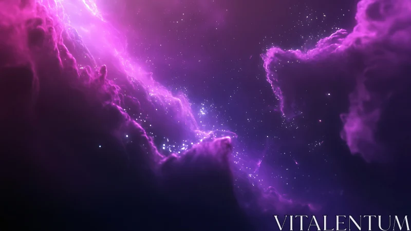 Nebula-like violet cloud structures frame dense star field