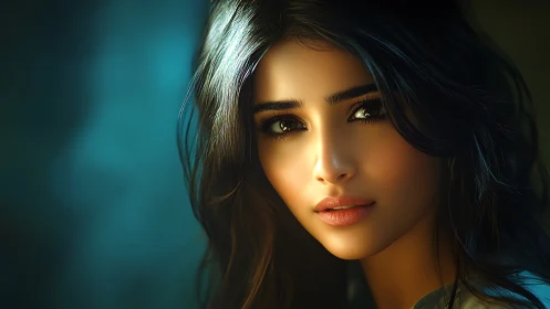 Digital portrait of woman in cinematic soft light.