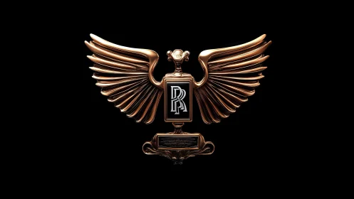 Luxurious Golden Eagle Emblem with Rolls-Royce Logo in 3D Style.