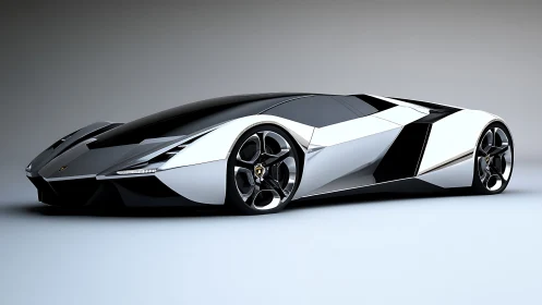 Futuristic silver supercar poised for an unforgettable drive.