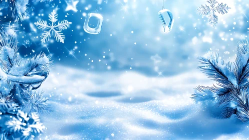 Cryogenic winter field with crystalline ornaments suspended.