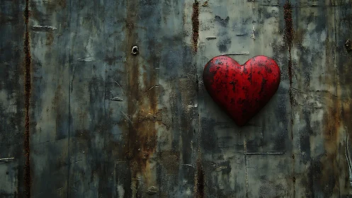 Red Heart on Weathered Metal Surface