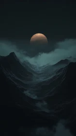 Moody moonrise over misty midnight mountainscape dream.