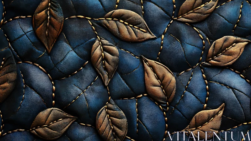 Cozy quilted leaves in deep blue and burnished gold patterns.