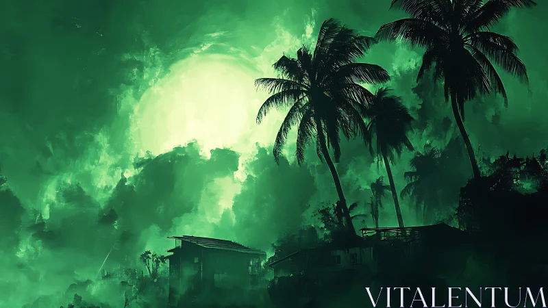 Tropical Stillness Beneath an Ethereal Green Sky.