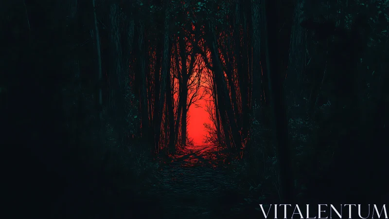Forest Passage Glowing Red Horizon.